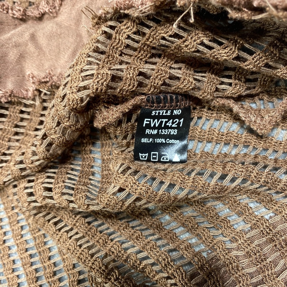 Bar x Pol Hoodie Jacket Medium Raw Hem Edge Open Knit Crochet Boho Mesh Festival - Picture 9 of 9